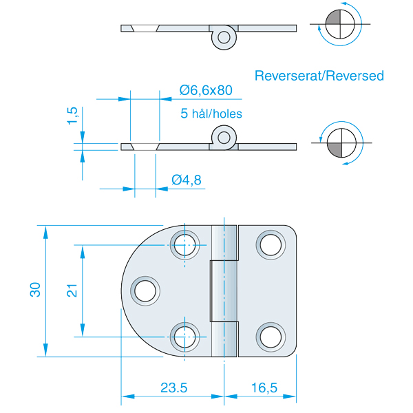 Roca gångjärn 40x30mm AISI304