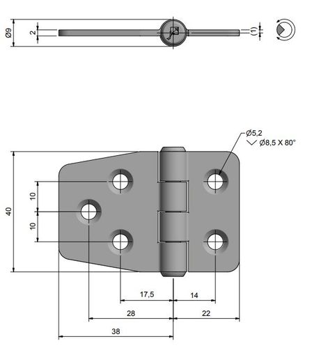 Roca gångjärn 59x40mm polerad mässing