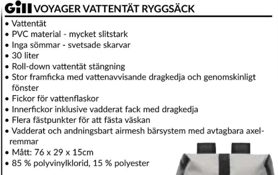 Gill L103 Voyager vattentät svart ryggsäck 30L - Bild 3